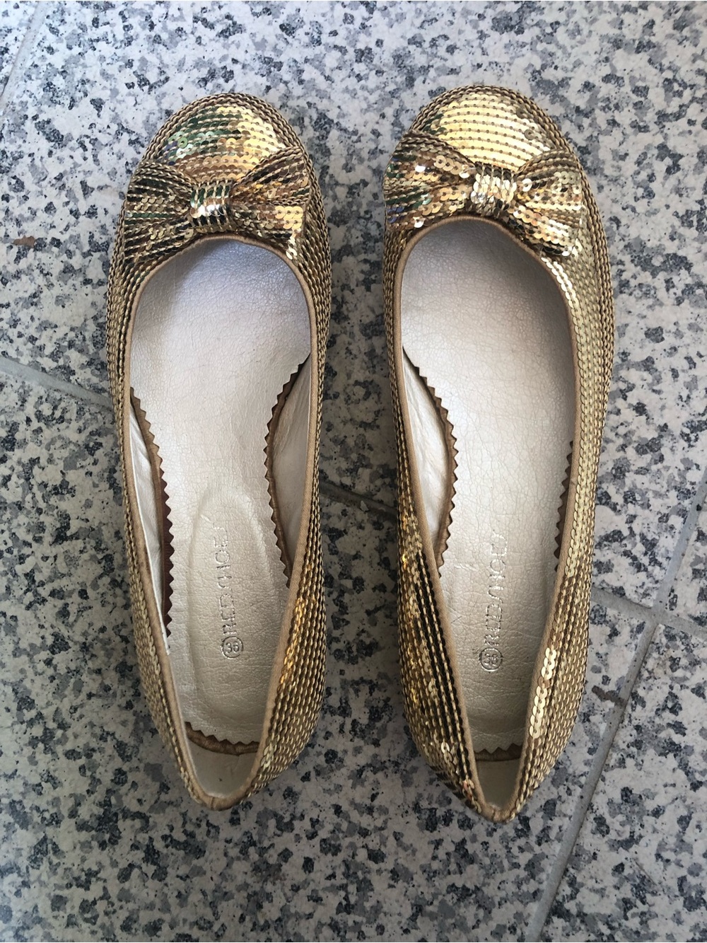Women's Gold Sequin Bow Ballet Flats
